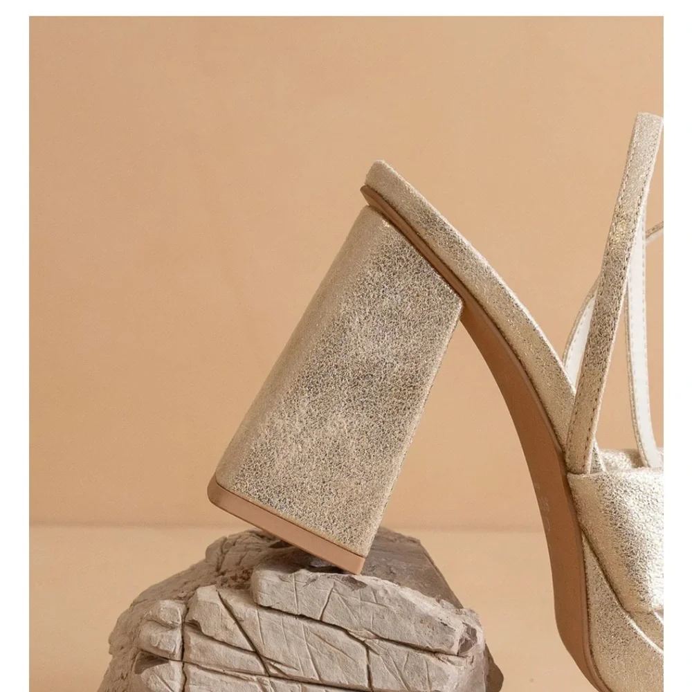Metallic Gold Knotted Platform Sandals with Ankle Strap